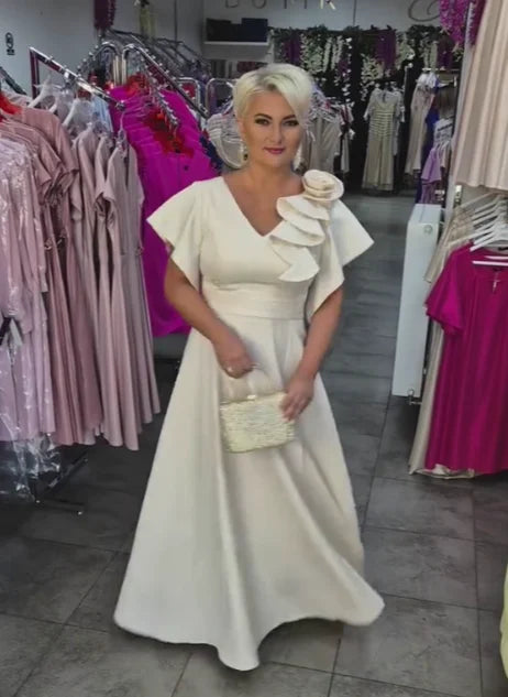 Vestido comprido com decote em V e estampado floral 3D