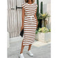 Vestido midi de menina às riscas com fenda e amarração na cintura