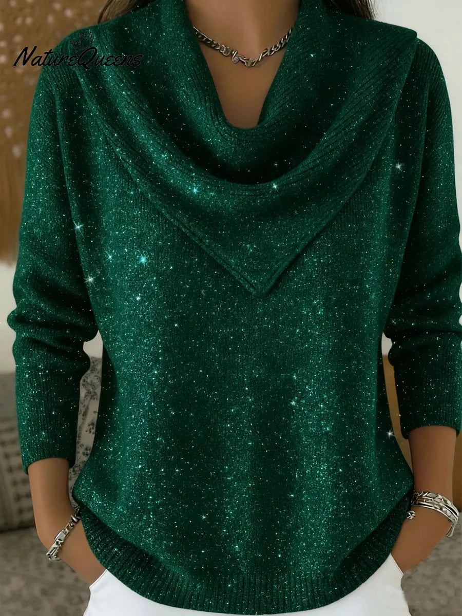 Camisola com decote em V, macia, brilhante e com lantejoulas de inspiração vintage