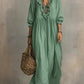 Vestido comprido feminino casual e elegante com estampado às riscas e folhos para férias