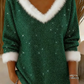 Camisola de Natal para mulher com decote em V e pele de coelho