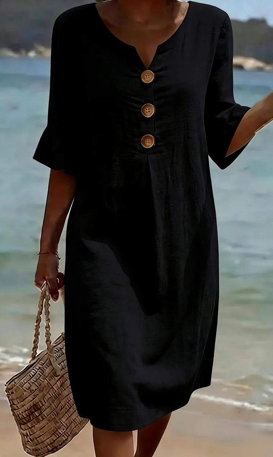 Vestido de senhora em algodão e linho, modelo 2026