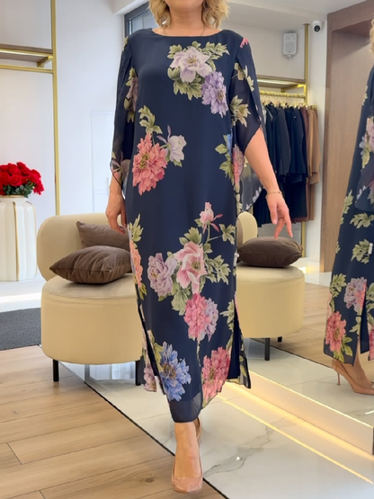 Vestido estampado em seda gelo estilo étnico