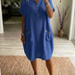 Vestido casual largo em linho e algodão com meio fecho