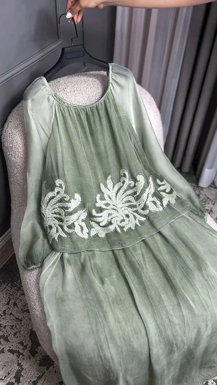 Vestido casual de manga comprida para mulher com estampado floral