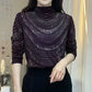 Blusa de mulher elegante de mangas compridas com lantejoulas