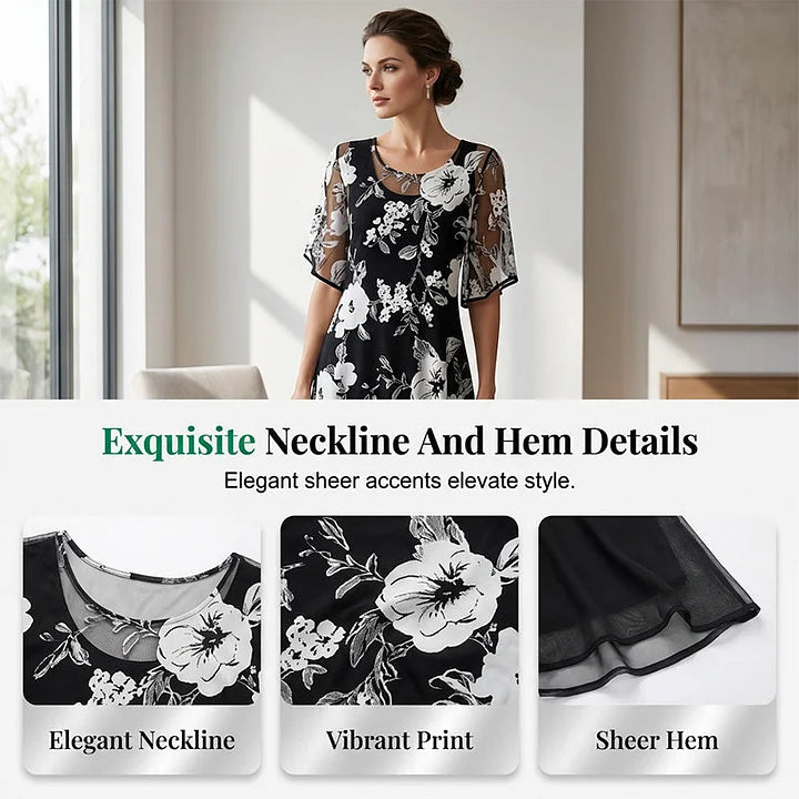 【Tamanhos S-3XL】🌸Vestido elegante de chiffon para mulher com estampado floral