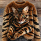 Sweatshirt de peluche confortável com estampa de gato malhado e tigre