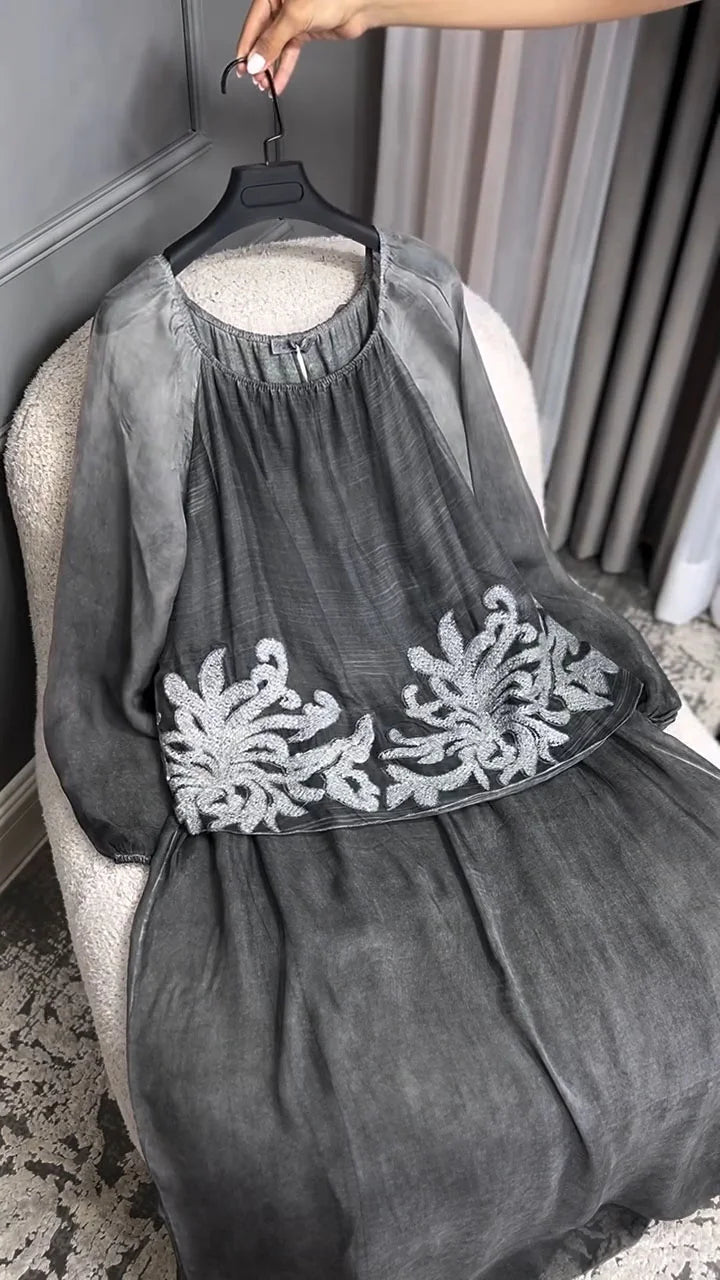 Vestido casual de manga comprida para mulher com estampado floral