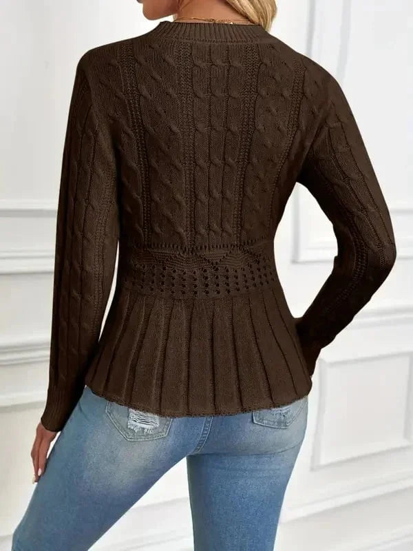 ✨Blusa de malha grossa para mulher com gola redonda e mangas compridas