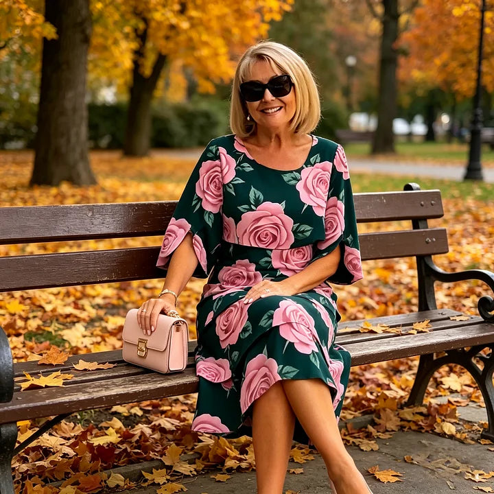 Um vestido largo de verão com estampado rosa, fluido