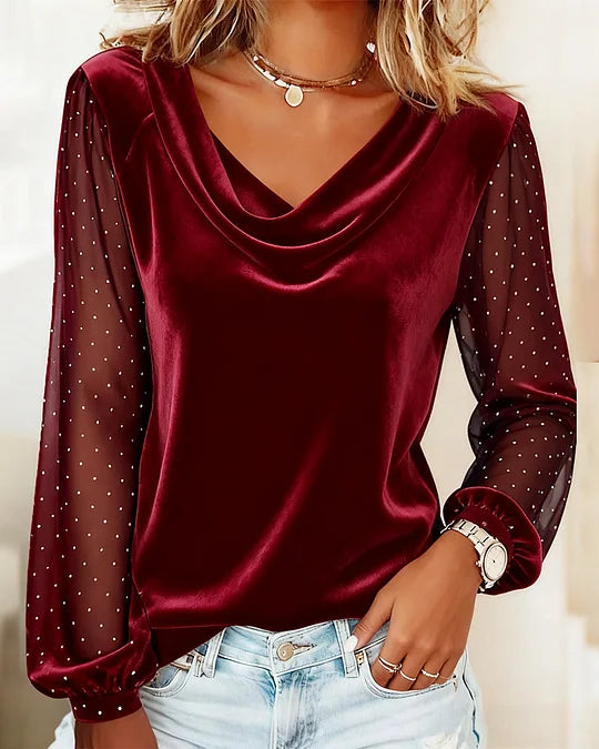 Blusa de manga comprida com painéis e gola baloiço