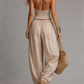 Conjunto sexy boho de duas peças com top de alças e calças pantalona.