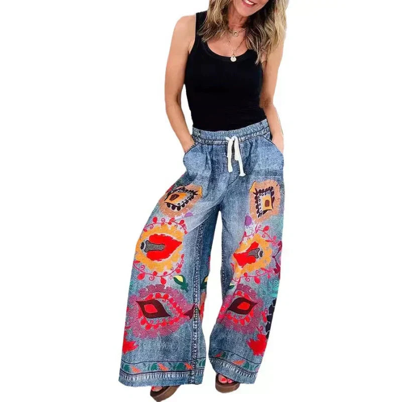 Calças casuais para mulher com cordão