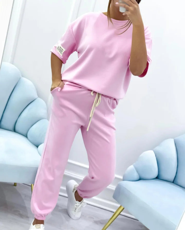 ⏳ Oferta por tempo limitado! ⏰Conjunto casual feminino com blusa lisa e calças