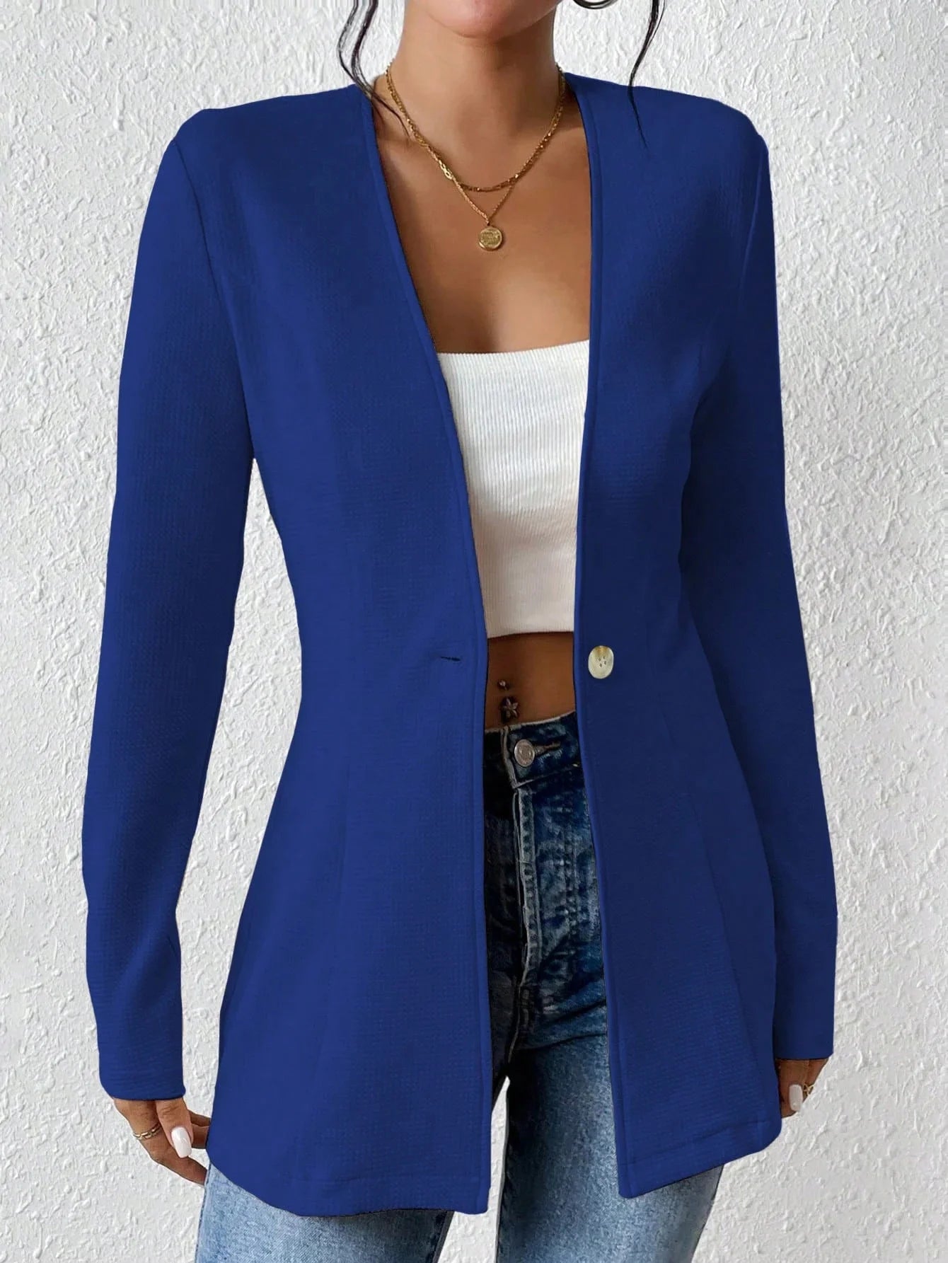 Casaco de mulher elegante de uma só cor com fecho de um botão