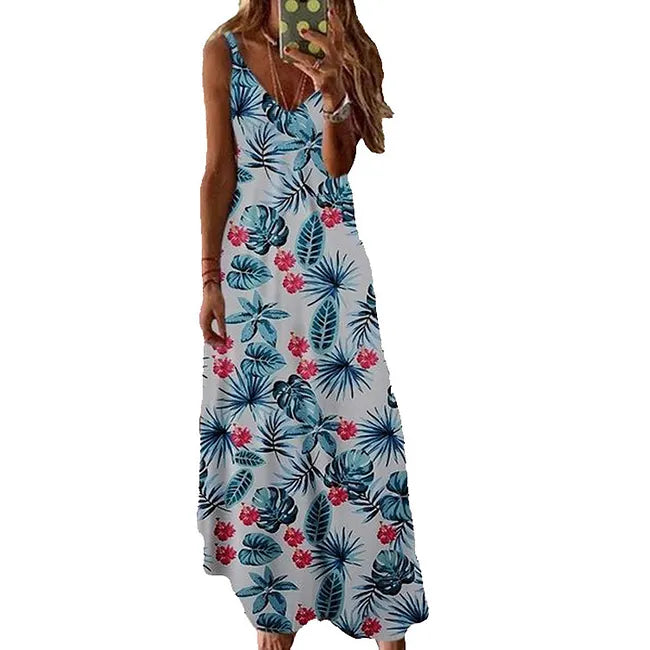 Vestido comprido para menina com estampado floral e alças