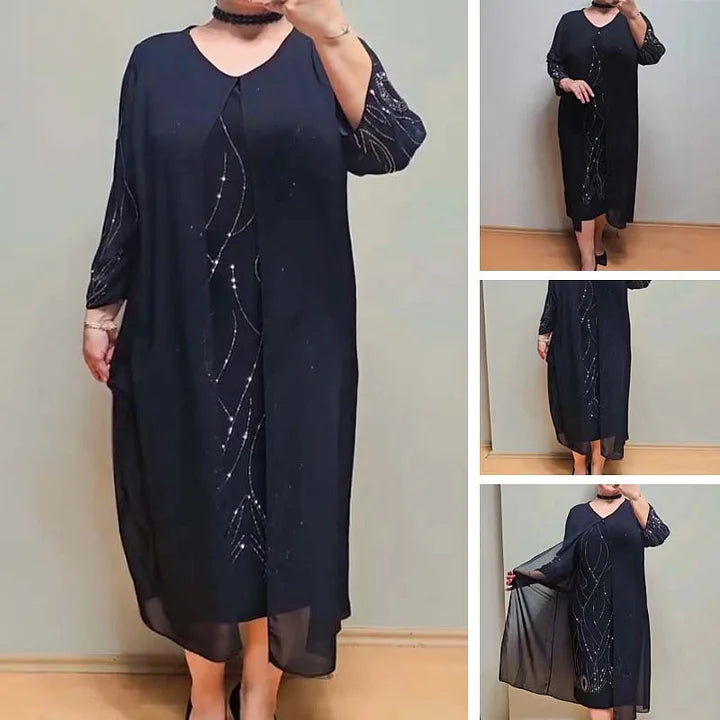 Lindo vestido de duas peças feito de chiffon sintético