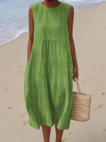 Vestido vintage para menina com estampado floral e bolso sem mangas em algodão