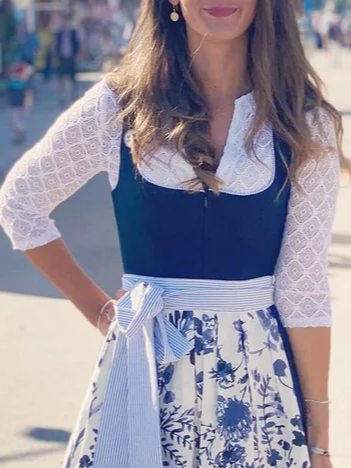 Vestido de renda floral de verão com decote em V para festa