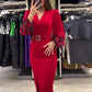 🎁Promoção imperdível🔥Elegante vestido de menina vermelho com decote em V