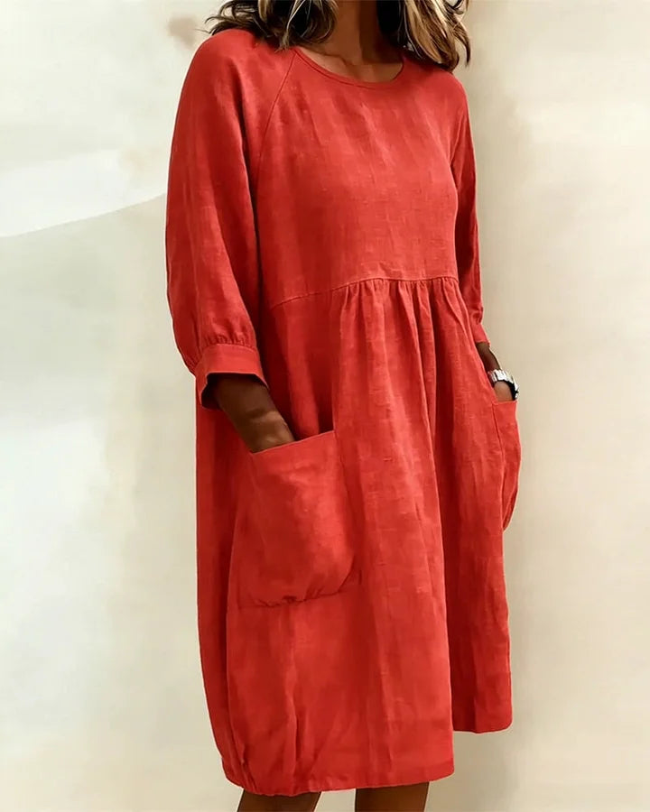Vestido largo em algodão com mangas 3/4