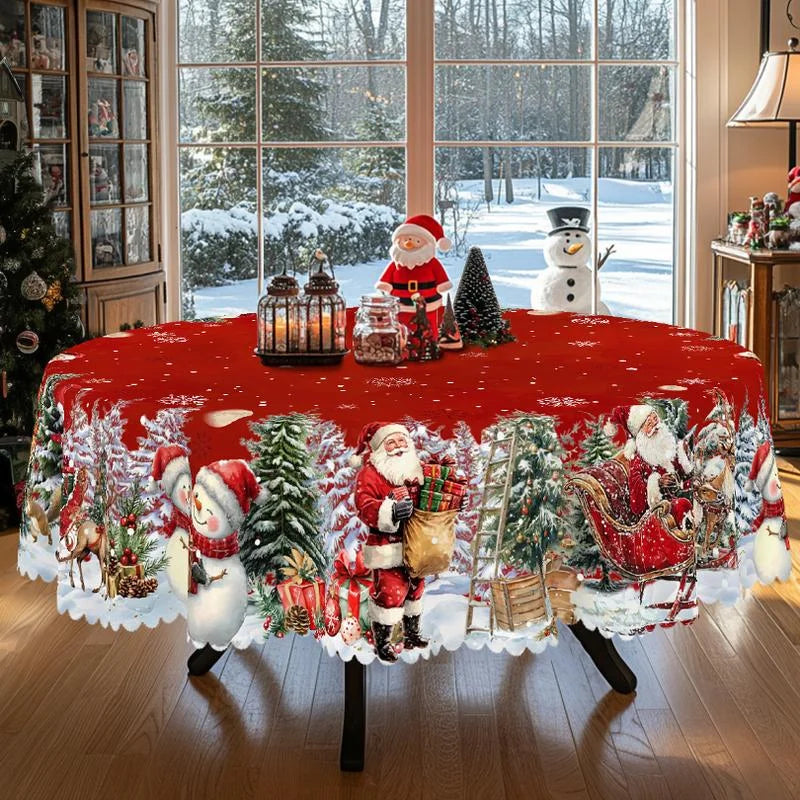 Toalha de mesa de Natal premium - encantadora estampa de Pai Natal e renas, traz alegria à família