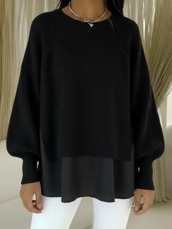 Camisola confortável para mulher com mangas em duas partes e estilo patchwork