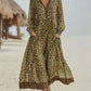 Vestido midi retro casual para mulher com estampa de leopardo