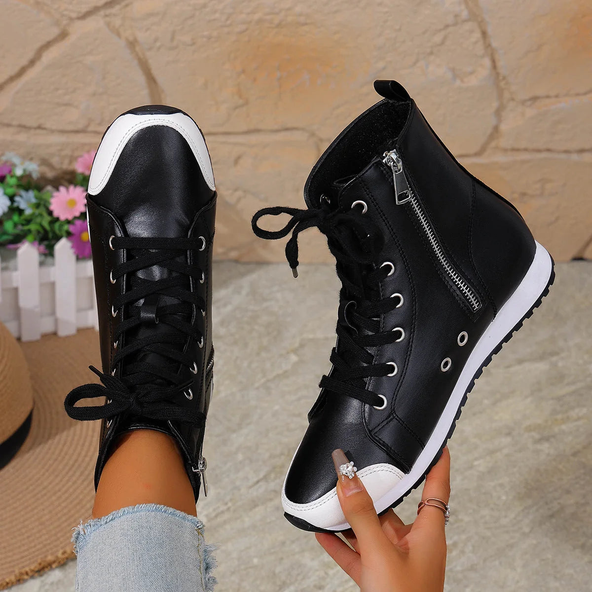 Botas de senhora de cano curto com fecho respirável