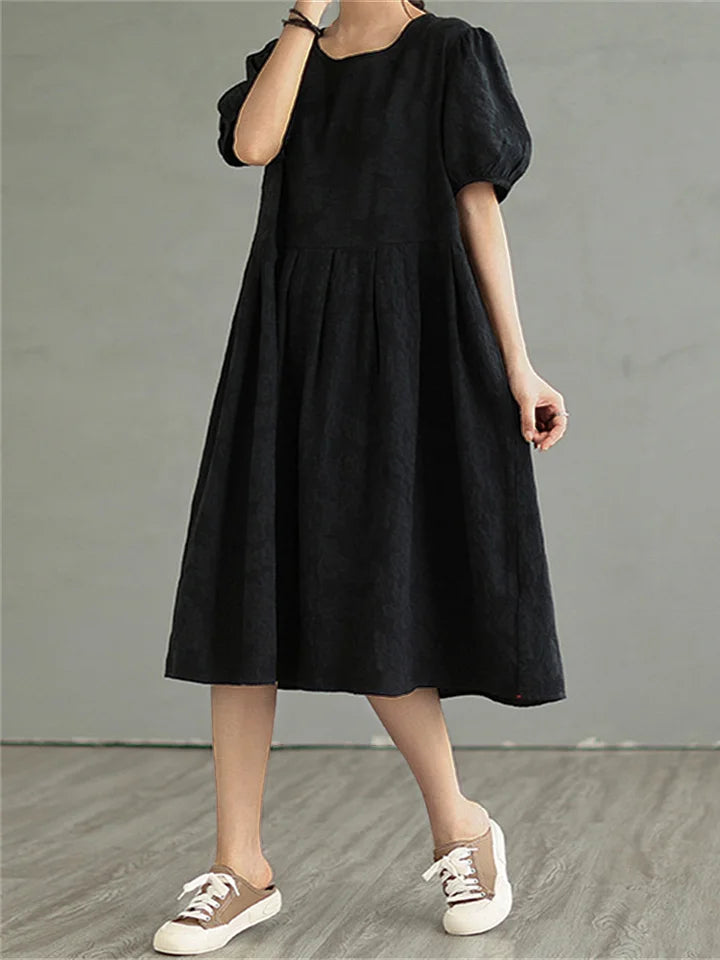 Vestido midi vintage de algodão e linho