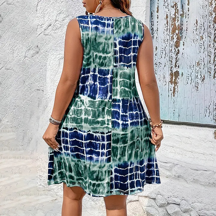Vestido de menina sem mangas com decote em V e estampado tie-dye