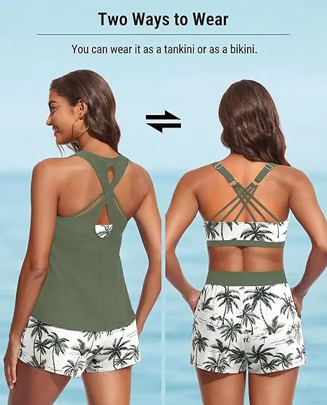 ⏰ Tankini de 3 peças com calções 🔥