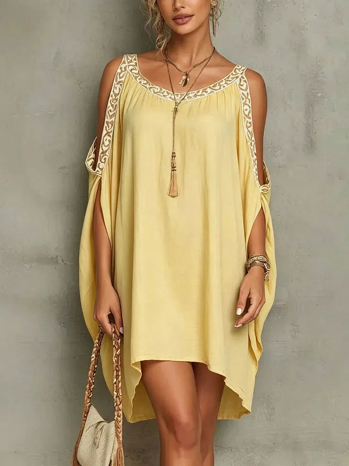 Vestido assimétrico estilo boémio para mulher com mangas morcego