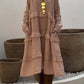 Vestido casual de mulher em algodão e linho com gola redonda e cor sólida