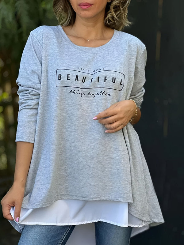 T-shirt de manga comprida de duas peças com inscrição