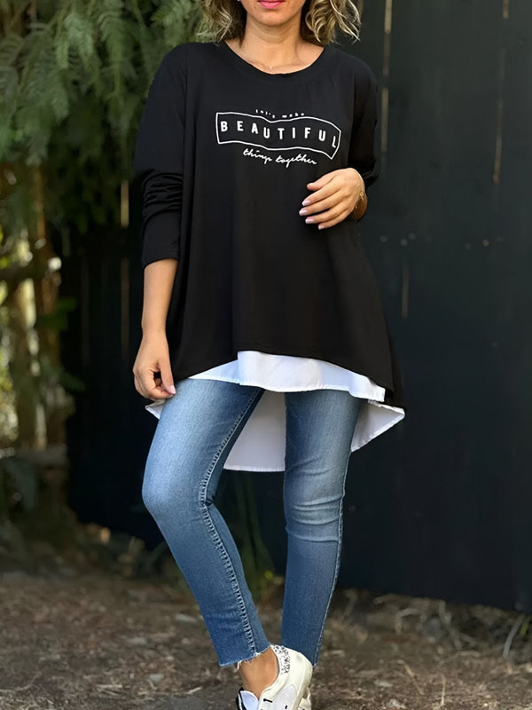 T-shirt de manga comprida de duas peças com inscrição