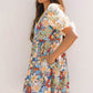 Multicolour Boho Floral Print Crochet Patchwork V Neck Loose Mini Dress