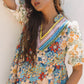 Multicolour Boho Floral Print Crochet Patchwork V Neck Loose Mini Dress