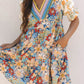 Multicolour Boho Floral Print Crochet Patchwork V Neck Loose Mini Dress