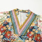 Multicolour Boho Floral Print Crochet Patchwork V Neck Loose Mini Dress