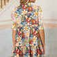 Multicolour Boho Floral Print Crochet Patchwork V Neck Loose Mini Dress