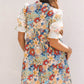 Multicolour Boho Floral Print Crochet Patchwork V Neck Loose Mini Dress