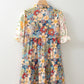 Multicolour Boho Floral Print Crochet Patchwork V Neck Loose Mini Dress