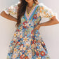 Multicolour Boho Floral Print Crochet Patchwork V Neck Loose Mini Dress