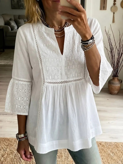 Blusa boémia de renda em algodão e linho
