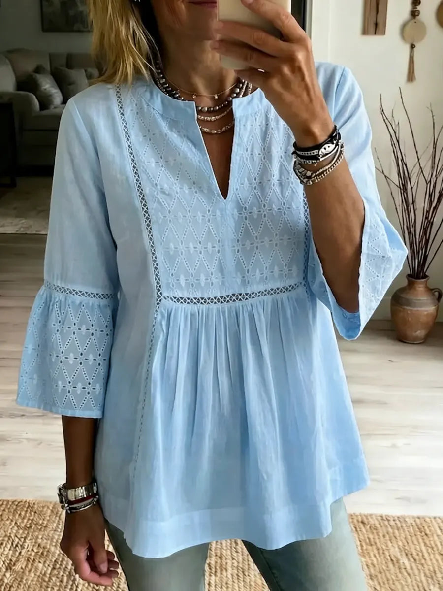 Blusa boémia de renda em algodão e linho