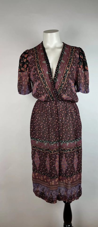 Vestido vintage de viscose com decote em V dos anos 70