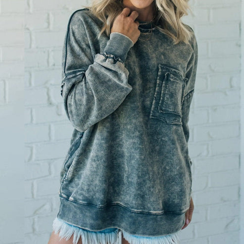 🔥Sweatshirt de mulher elegante com gola redonda e manga comprida