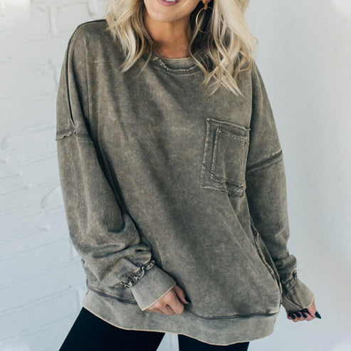 🔥Sweatshirt de mulher elegante com gola redonda e manga comprida